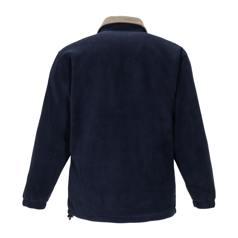Rückansicht des Planam Relax Fleece Troyer mit Stretch von Planam in Dunkelblau mit beigem Kragen