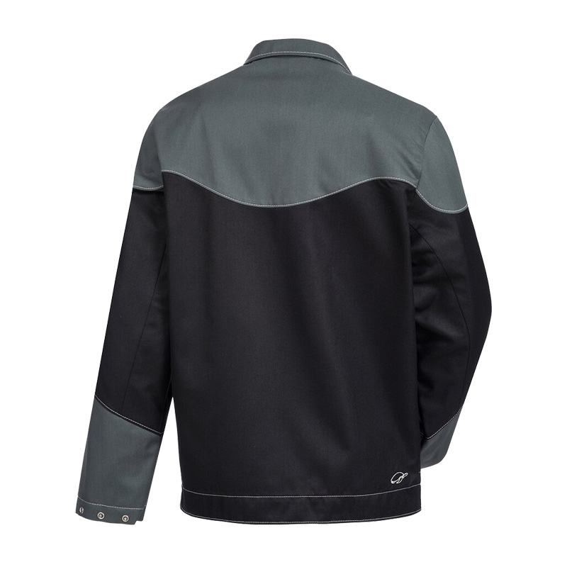 Rückansicht des HB MODarc MultiNorm Blouson 4 kA + 7 kA | APC2 von HB Protective Wear in Schwarz-Grau mit Kontrastnähten