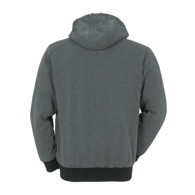 Rückansicht des Planam Iceland Hoodie mit Teddyfutter innen in Grau, warmer Kapuzenhoodie mit Bündchen