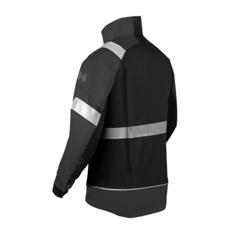 Rückansicht der HaVeP 5Safety Image+ 50388 MultiNorm Damen Jacke APC1 in Schwarz mit Reflexstreifen, geeignet für Elektroindustrie, Schweißarbeiten und Wartung