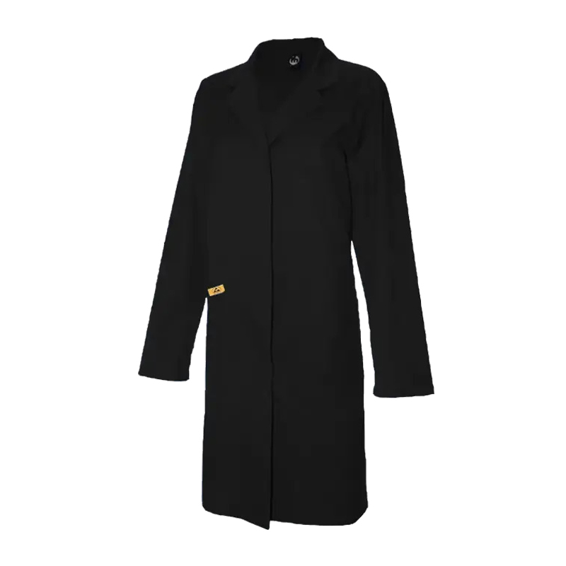 Schwarzer Mimoza ESD Damen Mantel mit langen Ärmeln, Produktschutz für EPA-Bereiche 10⁵ bis 10⁸ nach EN 61340