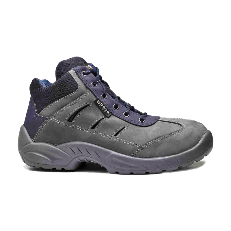 BASE Greenwich S3 Sicherheitsstiefel B0169, graublauer Arbeitsstiefel aus wasserabweisendem Nubukleder mit hohem Schaft und robuster Sohle