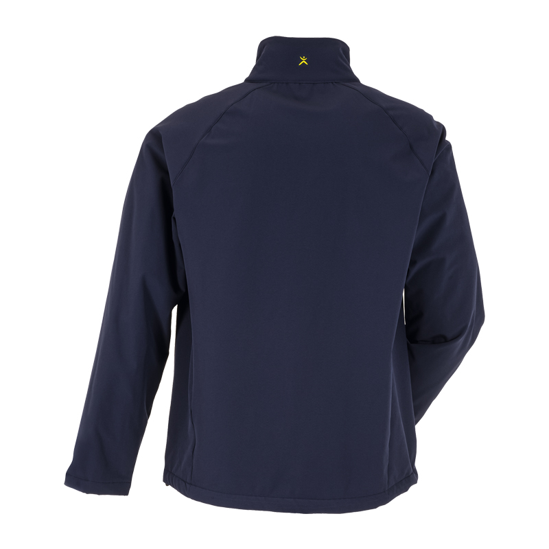 Rückenansicht der Planam Flash Jacke mit Stretch und Teddyfutter in Dunkelblau, funktionelle Arbeitsjacke mit hohem Kragen