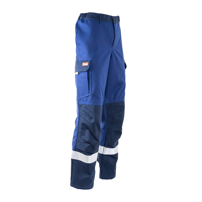 BSD BSDFuturaTec Gore Pyrad MultiNorm Bundhose APC2 4 kA + 7 kA, blaue Schutz-Arbeitshose mit Cargo-Tasche und Reflexstreifen für Störlichtbogenschutz