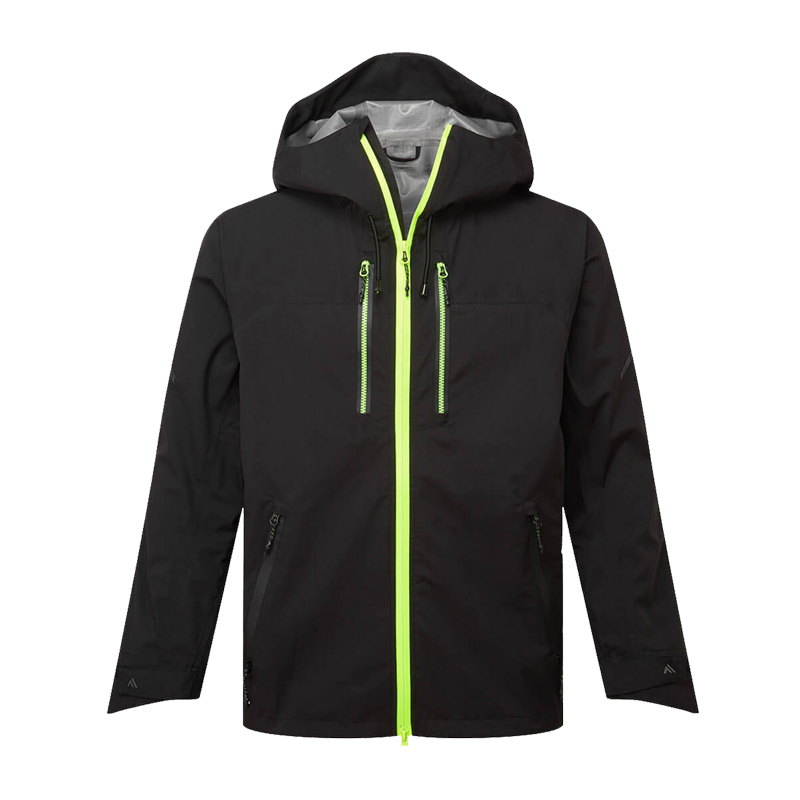 PortWest Outdoor- und Arbeitsjacke mit Kapuze in Schwarz, neongelben Reißverschlüssen sowie Brust- und Seitentaschen