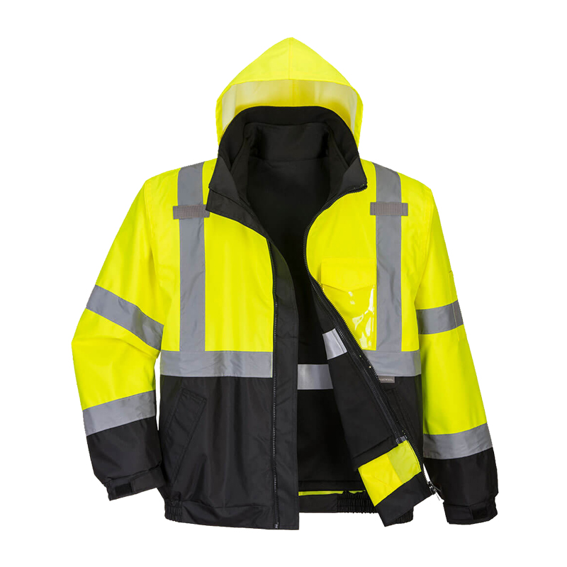 PortWest S365 Warnschutz Premium Pilot Jacke 3 in 1, Klasse 3, gelb-schwarz, wasserdichte Arbeitsjacke mit Reflexstreifen und Kapuze