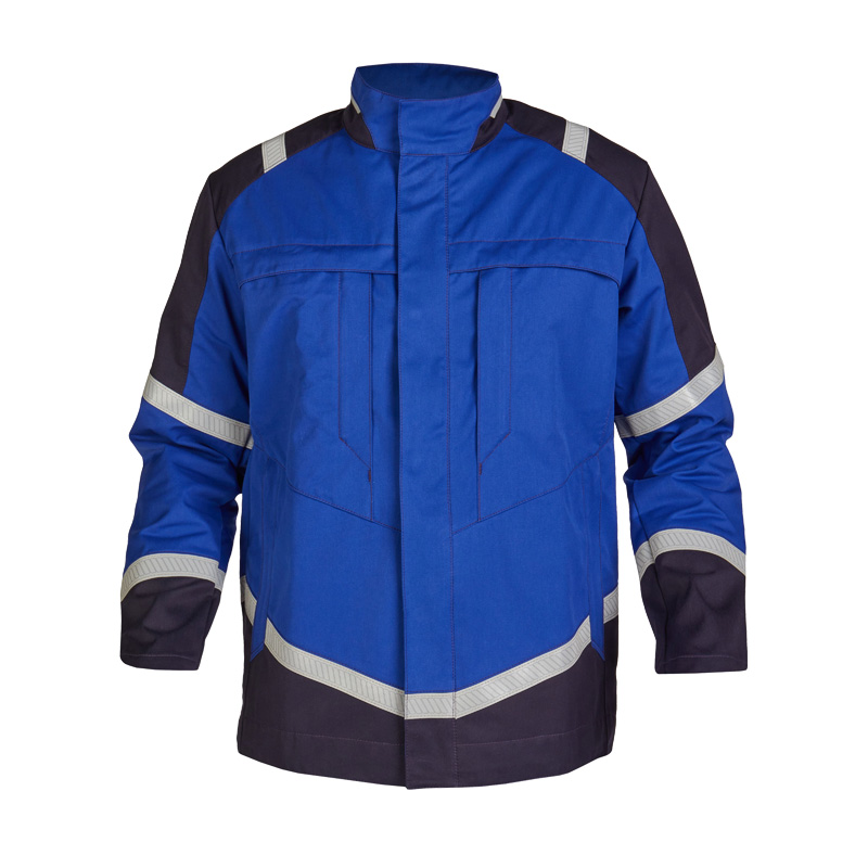Rofa Multi-Light 2567 MultiNorm Jacke 4 kA | APC1, blaue Schutzjacke mit dunklen Einsätzen und Reflexstreifen, Frontansicht
