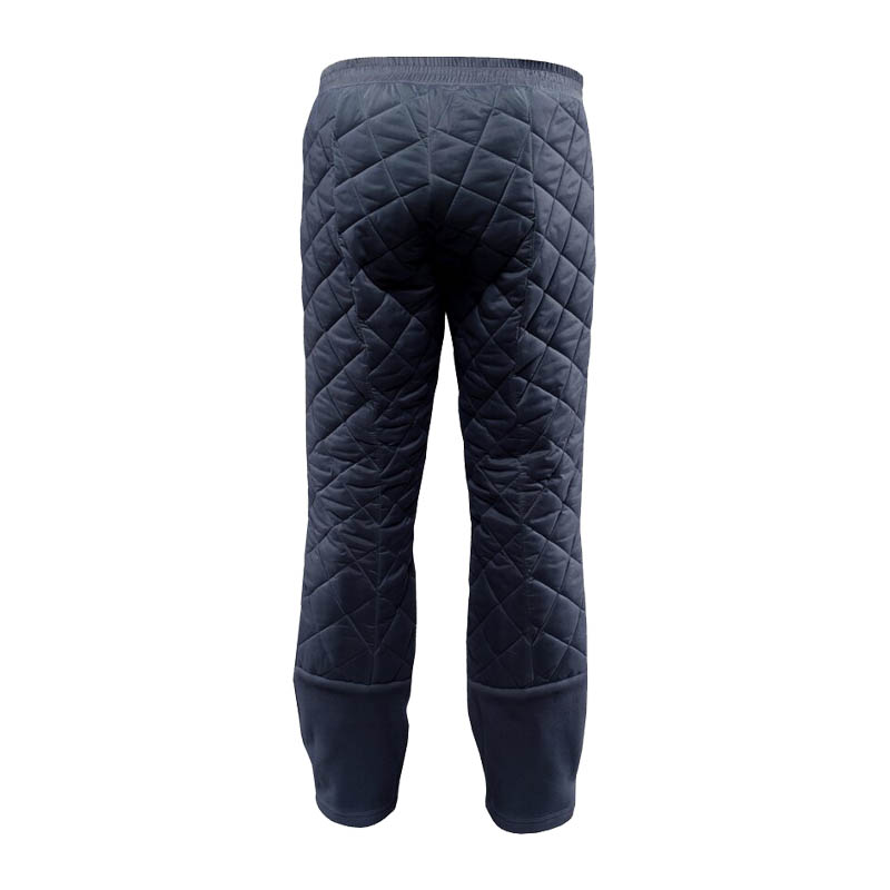 Rückansicht der TEMPEX THERMO ErgoPlus Hose von HB Protective Wear, dunkelblaue gesteppte Thermo-Arbeitshose mit wärmendem Material für kalte Arbeitsumgebungen