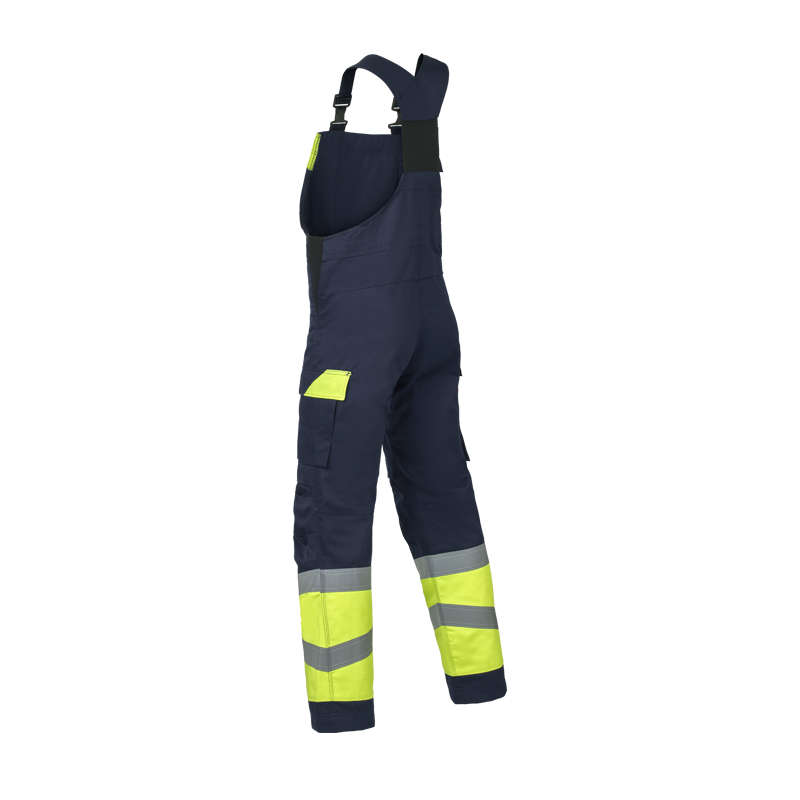 HaVeP Multi Protector+ BW Warnschutz Latzhose Klasse 1 APC1, marineblau mit gelben Einsätzen und Reflexstreifen, FR-behandelte Arbeitslatzhose für professionelle Schutzkleidung