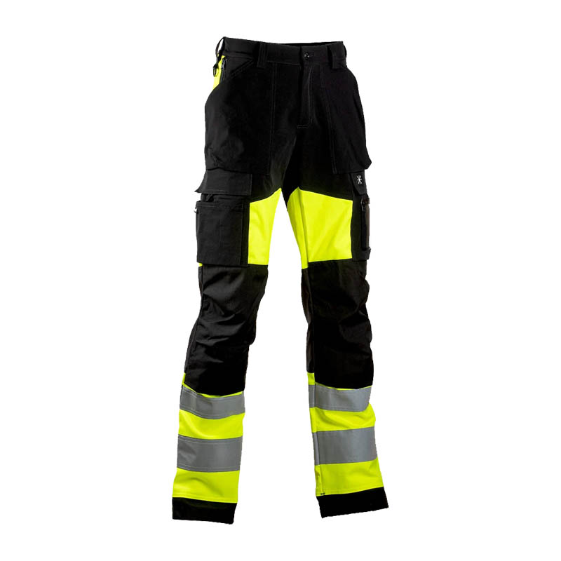Dimex 6168Y Stretch Warnschutz Hose Klasse 1 von Dimex, schwarz-gelb mit Reflexstreifen und praktischen Arbeitstaschen
