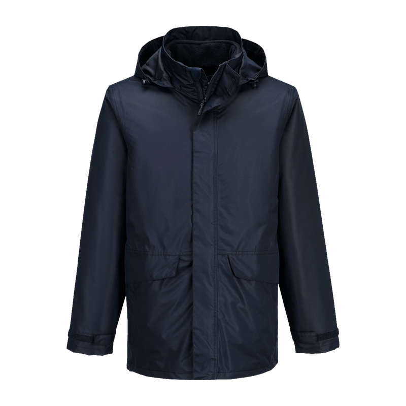 PortWest Herrenjacke in Dunkelblau mit Kapuze, Reißverschluss und Taschen, Frontansicht