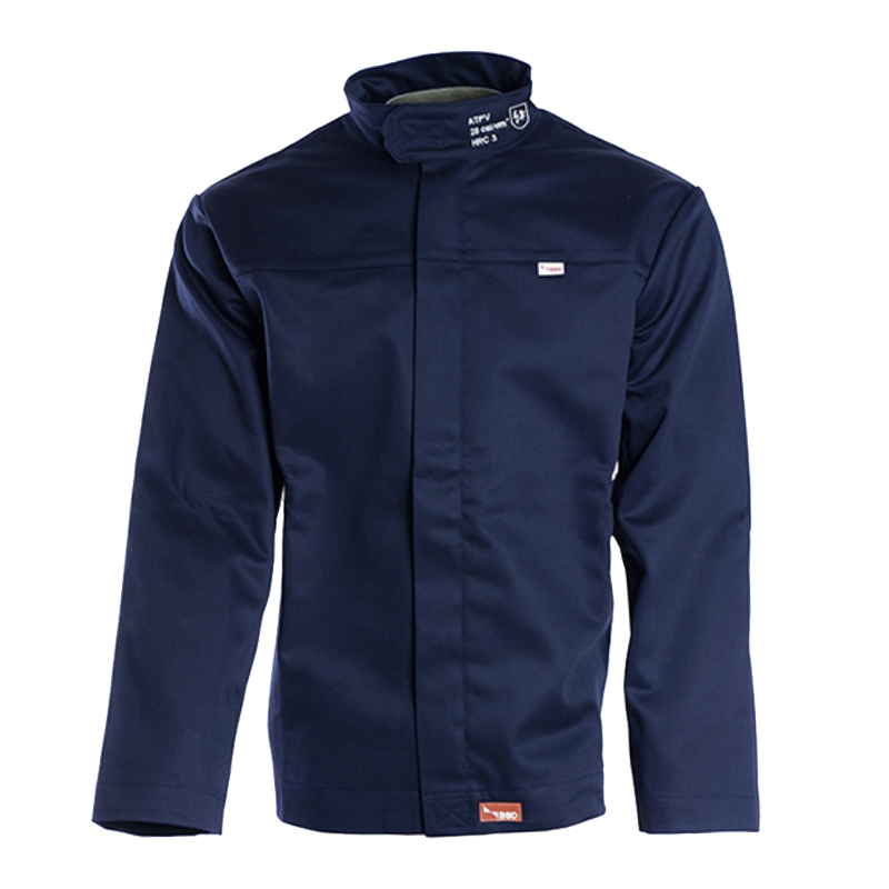 BSD Arbeitsjacke in Dunkelblau, robuste Schutzjacke mit Stehkragen und verdecktem Frontverschluss, Frontansicht