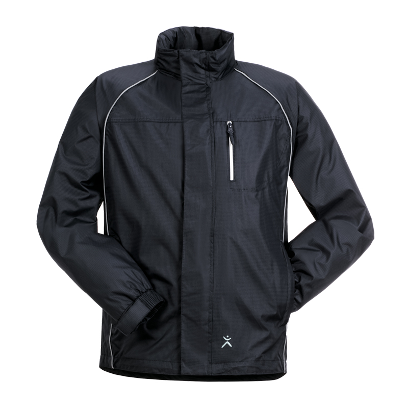 Schwarze Planam Monsun Regen Jacke, wasserdicht und atmungsaktiv, mit Stehkragen, Frontreißverschluss und Brusttasche