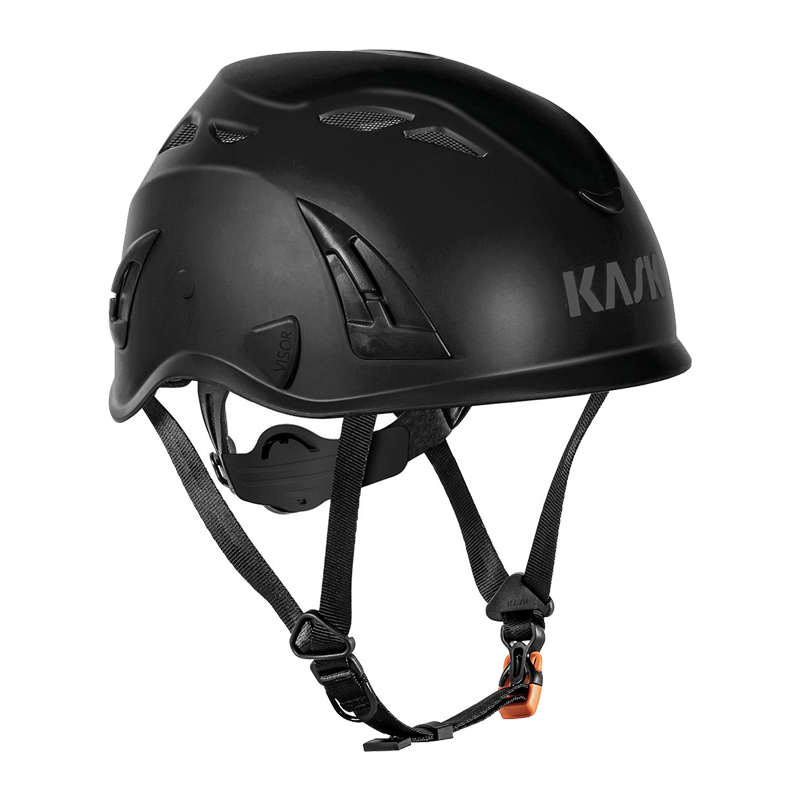 Schwarzer KASK SUPERPLASMA AQ Industriehelm EN 397 von Kask mit Belüftungsöffnungen und Kinnriemen, Seitenansicht