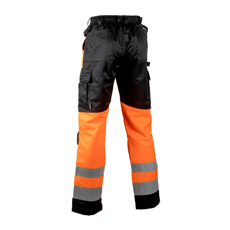 Dimex 6164R leichte Warnschutz Hose Klasse 1, schwarz-orange Arbeitshose mit Reflexstreifen und Seitentaschen, Rückansicht