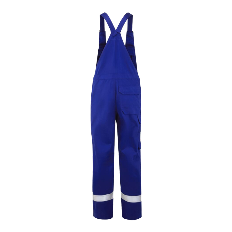 PortWest Arbeits-Latzhose in Blau mit verstellbaren Trägern, Seitentaschen und Reflexstreifen an den Beinabschlüssen