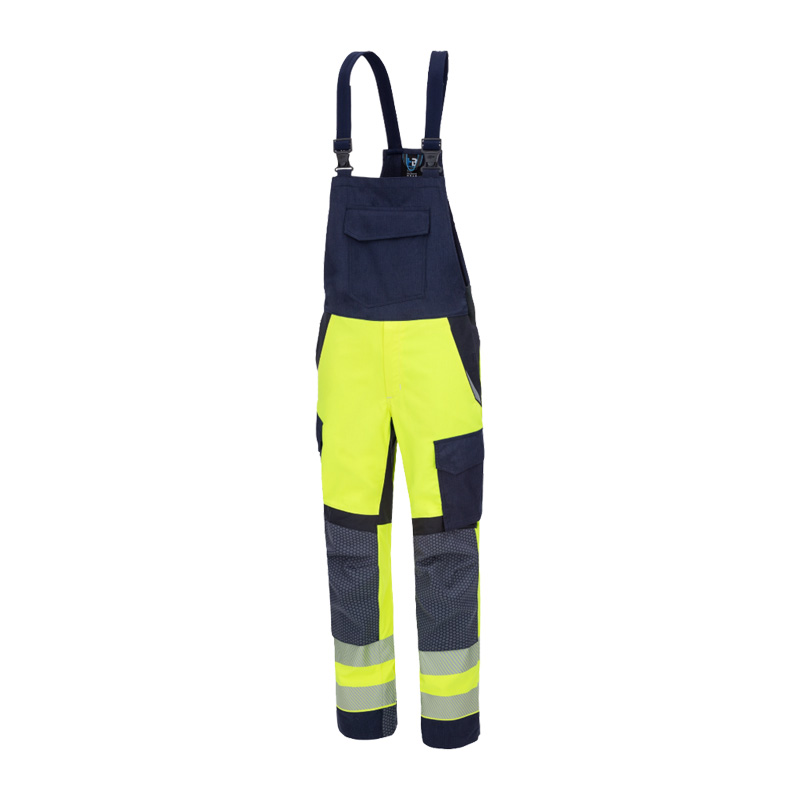 HB 4Energy MultiNorm Warnschutz Latzhose 4 kA | APC1 von HB Protective Wear, navy-gelb mit reflektierenden Beinabschlüssen und Brusttasche